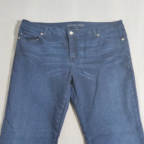 Michael Kors Jeans High Rise Flare women's size 14 dark washed indigo blue - Picture 2 of 13